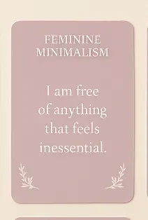 Quote card with 'Feminine Minimalism' and a quote on a light pink background