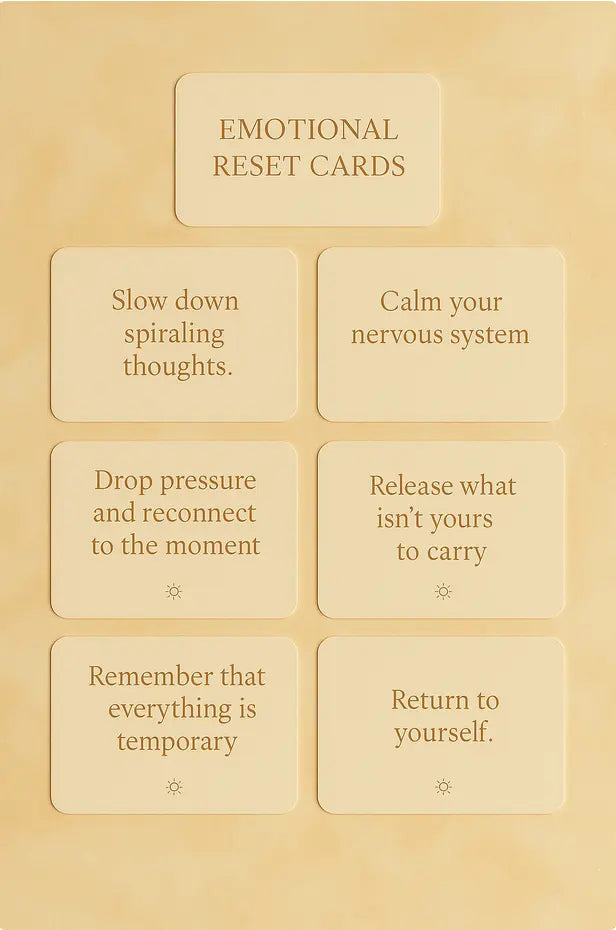 Set of emotional reset cards on a beige background